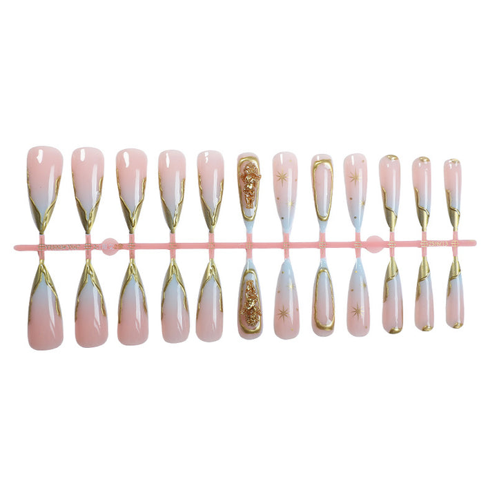 Elegant Press-On Nail Art Set with Gold Accents Stornfield