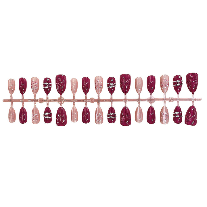 Artistic Press-On Nail Set with Floral Patterns and Gem Accents Stornfield