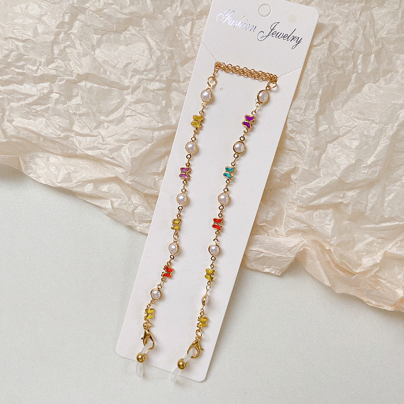 Stylized glasses holder chain with colorful crystals Stornfield