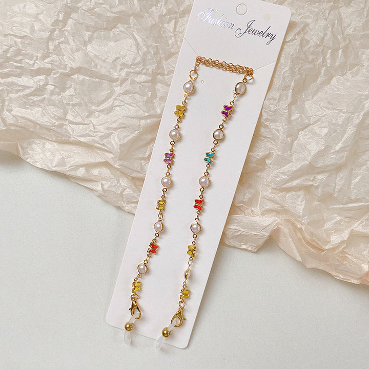 Stylized glasses holder chain with colorful crystals Stornfield