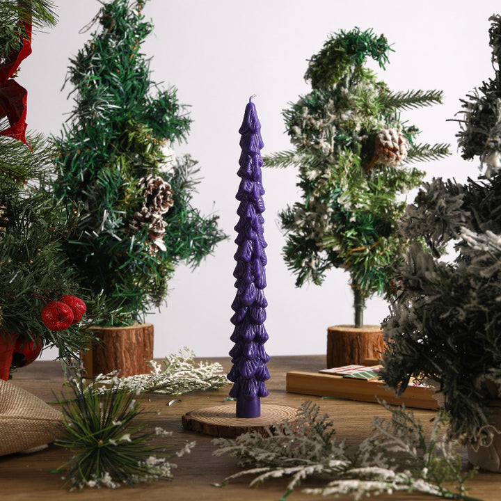 Sculptural Pine-Scale Tall Taper Candle for Holiday Centerpiece