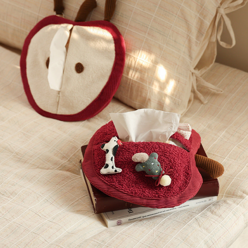 Cozy apple-shaped tissue dispenser crossbody bag with decorative appliqués Stornfield