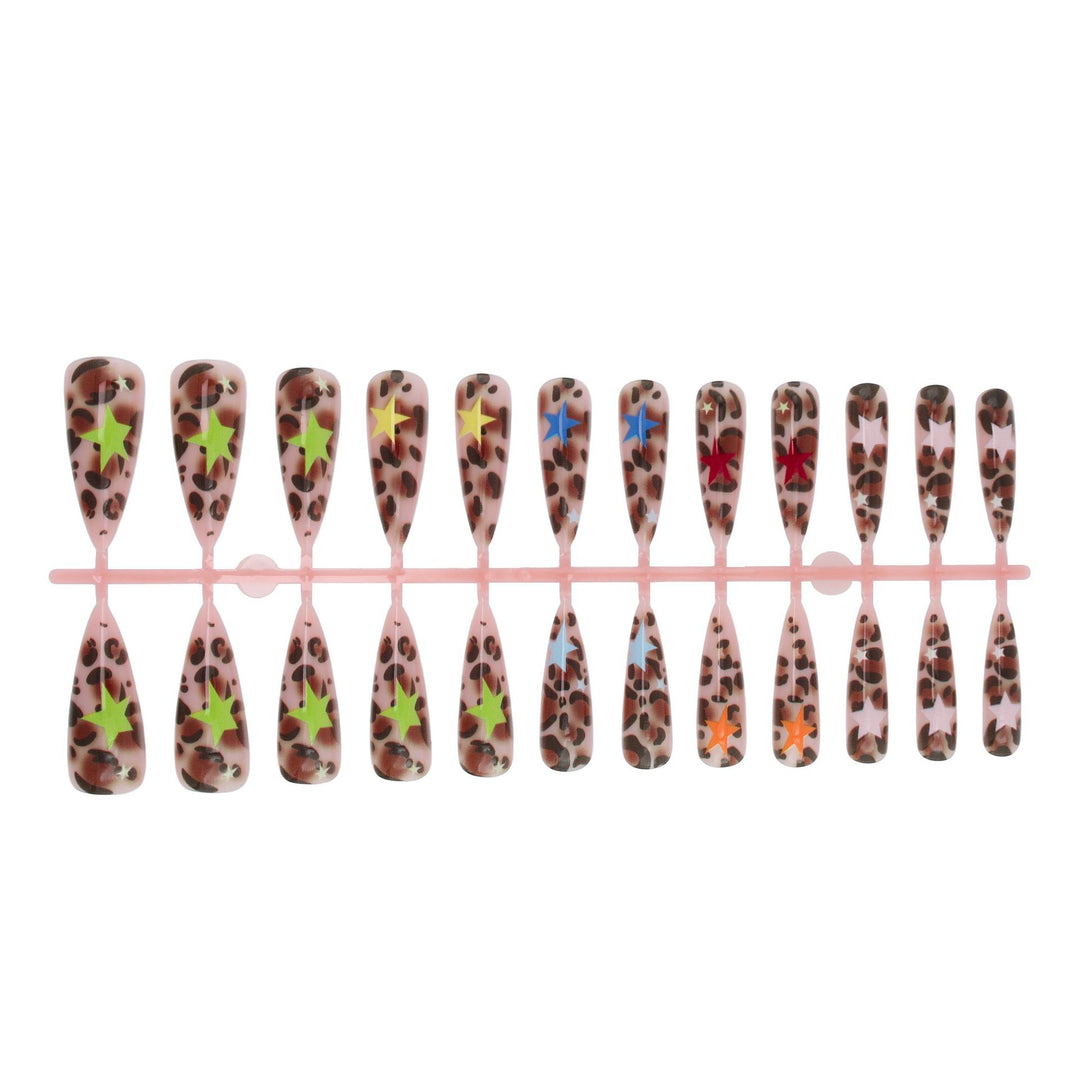 Acrylic nail set with animal pattern and colorful star accents Stornfield