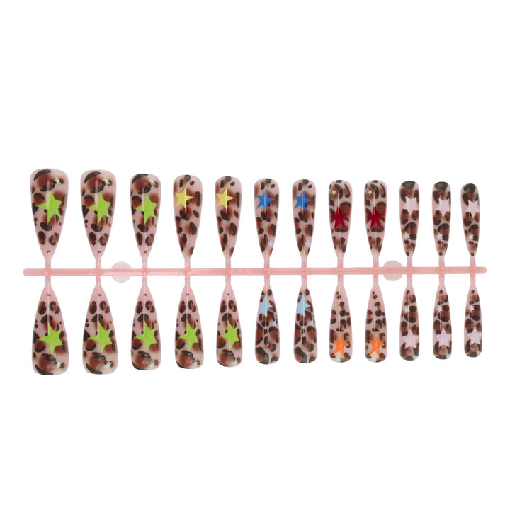 Acrylic nail set with animal pattern and colorful star accents Stornfield