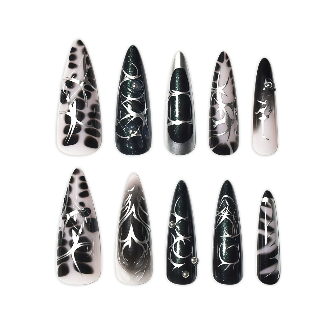 Elegant Stiletto Nail Art Extensions with Intricate Design Stornfield