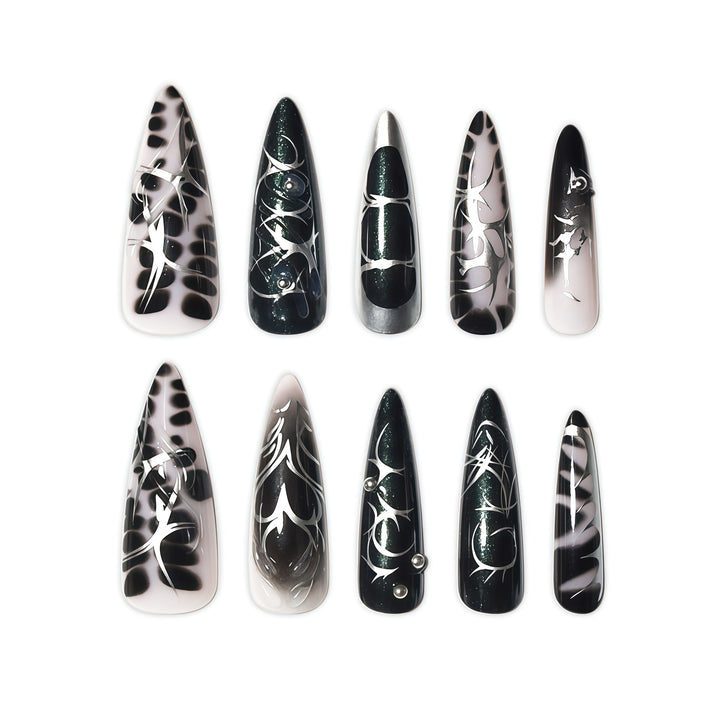 Elegant Stiletto Nail Art Extensions with Intricate Design Stornfield