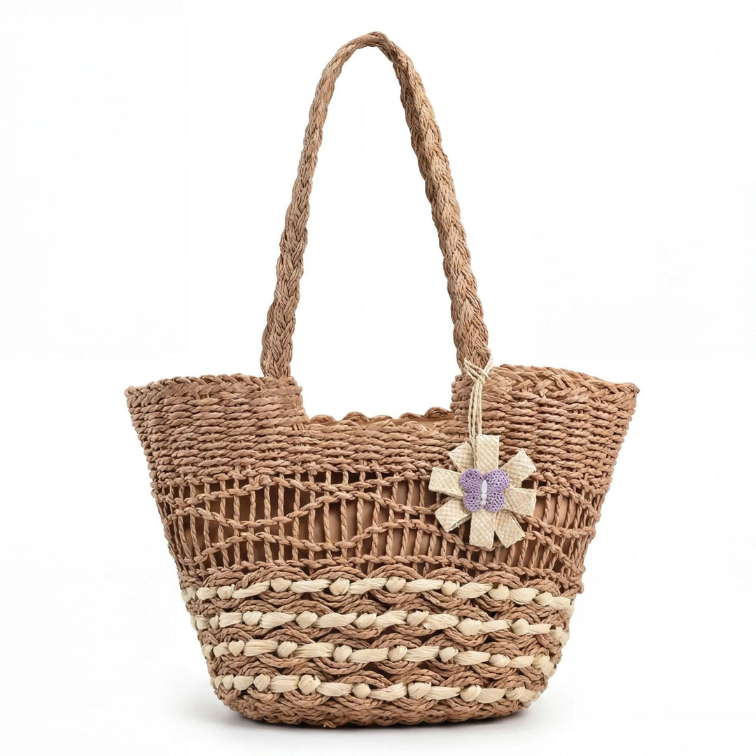 Handwoven straw bag with unique flower detail Stornfield