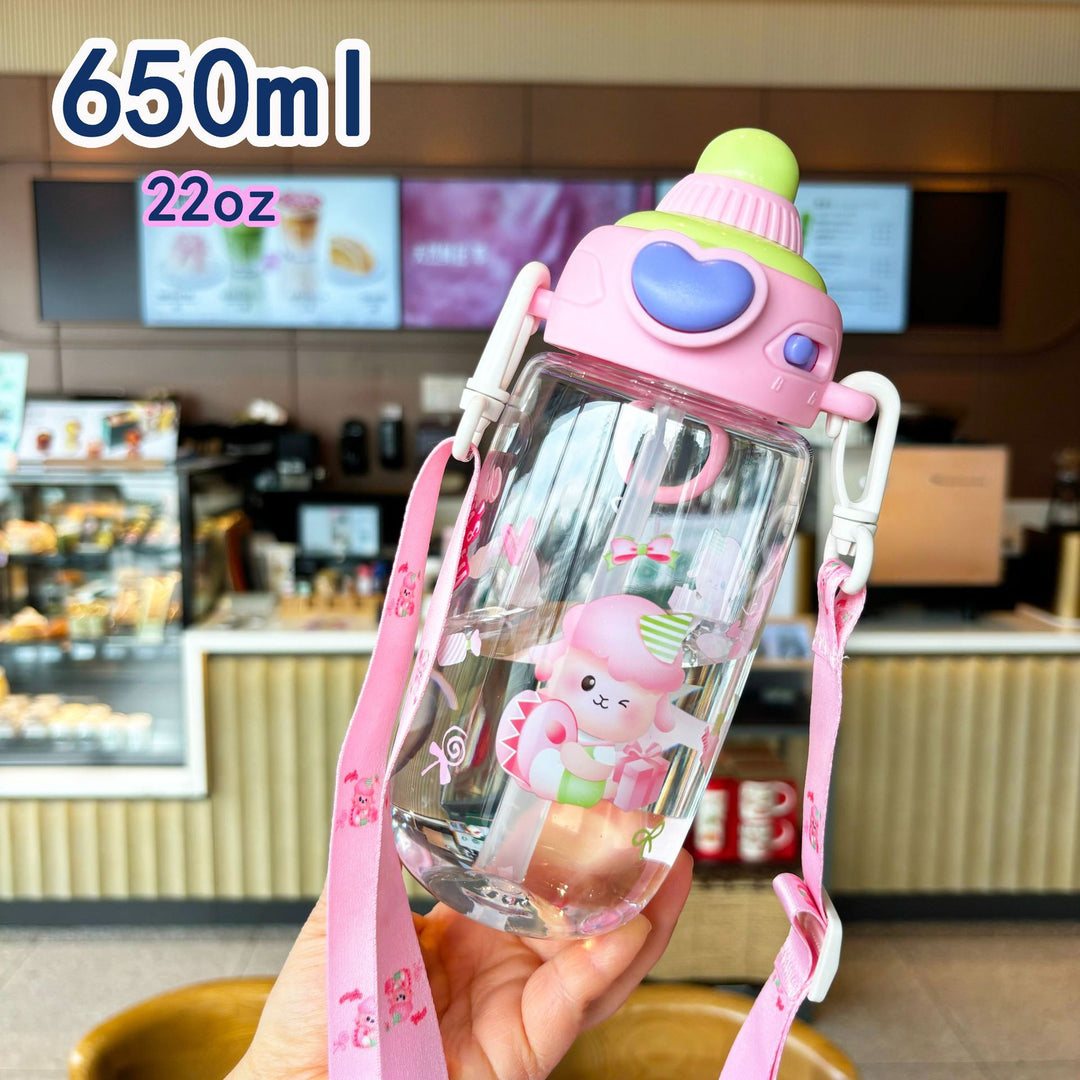 Women's transparent drinking bottle with ergonomic carrying handle and integrated straw Stornfield