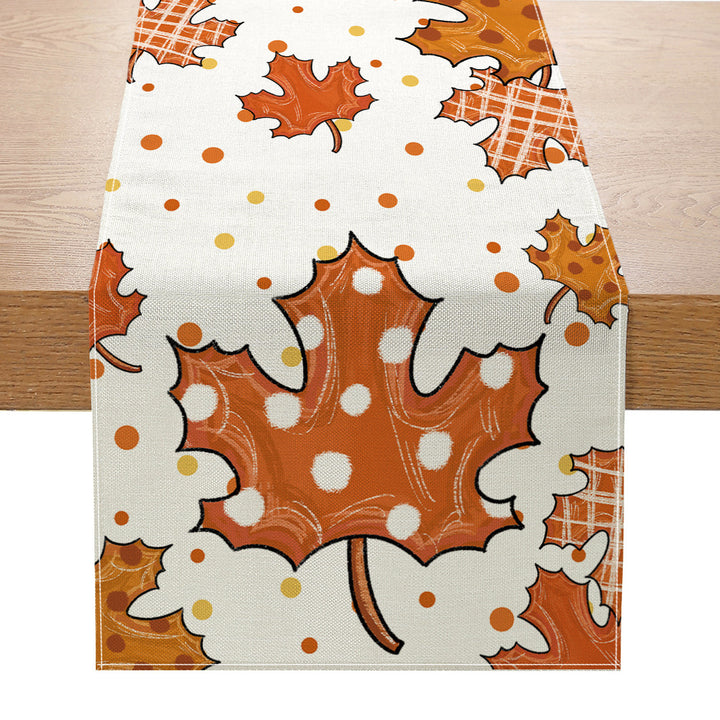 Autumn Cotton-Linen Decorative Table Runner with Pumpkin & Gingham Border