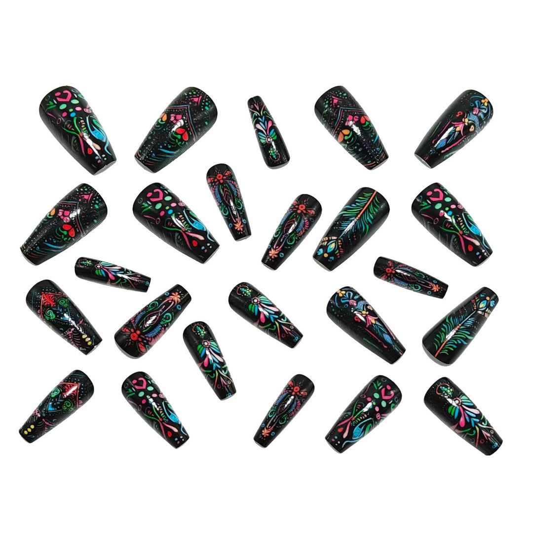 Art nails with delicate floral design and vibrant color plays Stornfield