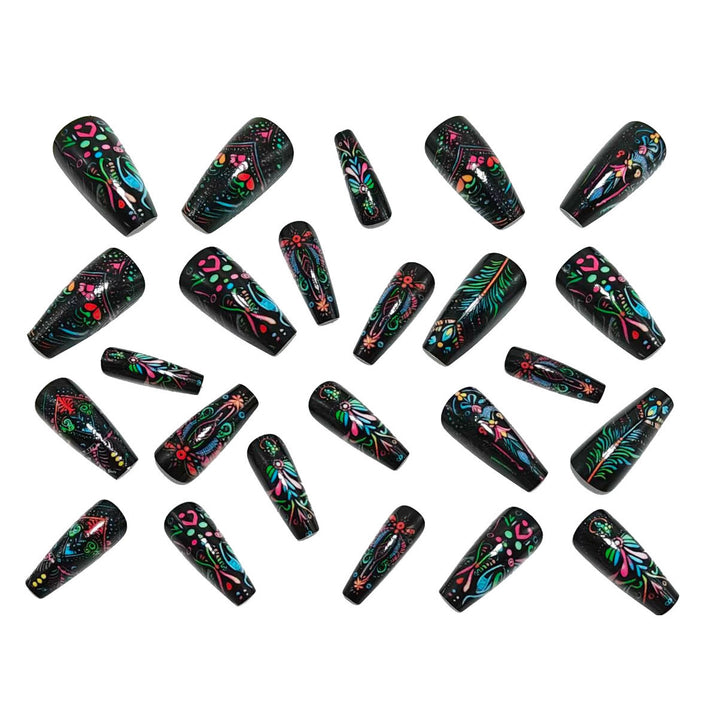 Art nails with delicate floral design and vibrant color plays Stornfield