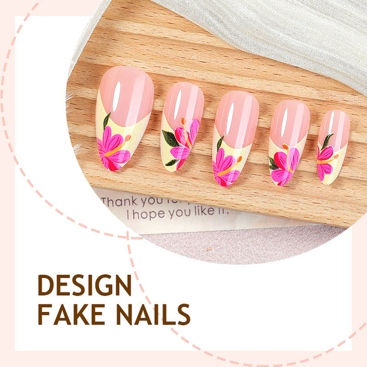 Artificial nail set with floral accents and glamorous finish Stornfield