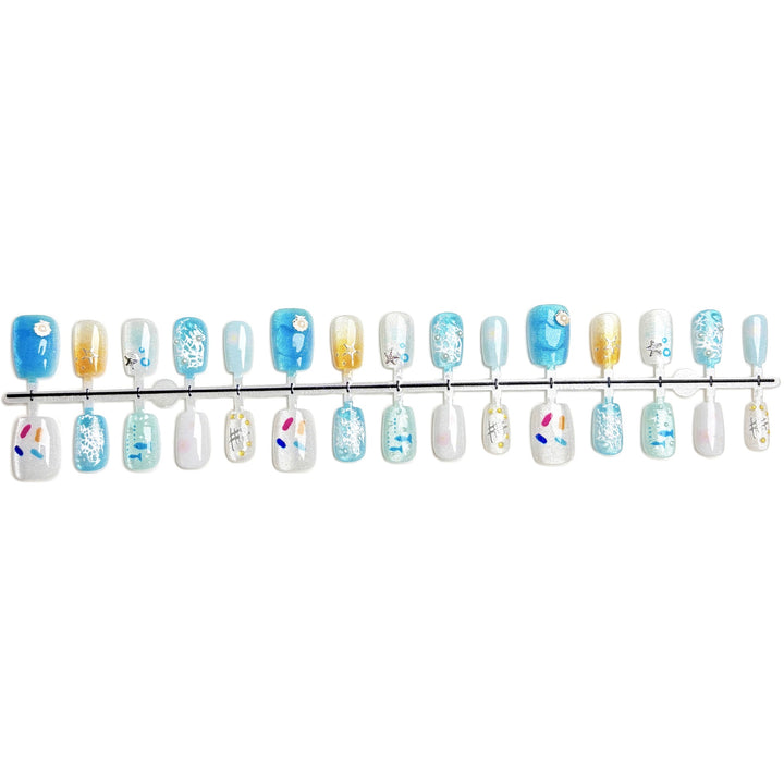 Decorative Press-On Nail Art Set with Oceanic Themes