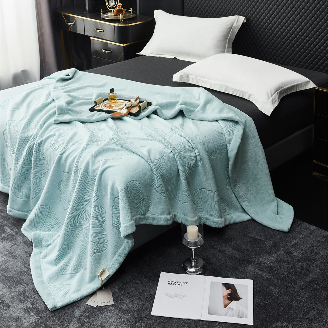 Embossed Plush Microfiber Throw Blanket with Oversized Floral Jacquard