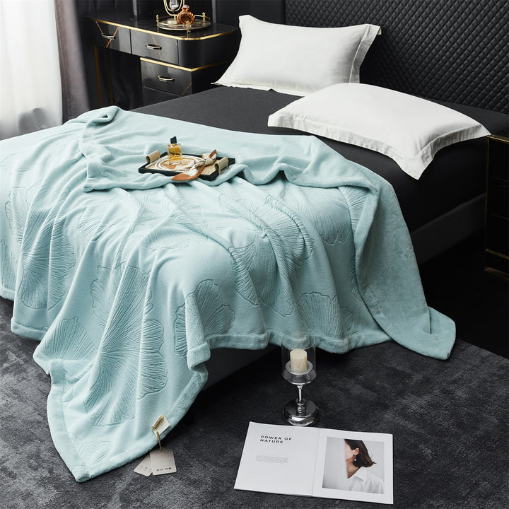 Embossed Plush Microfiber Throw Blanket with Oversized Floral Jacquard