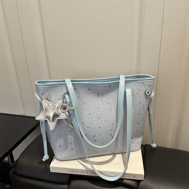 Star-Accented Faux Leather Tote Bag