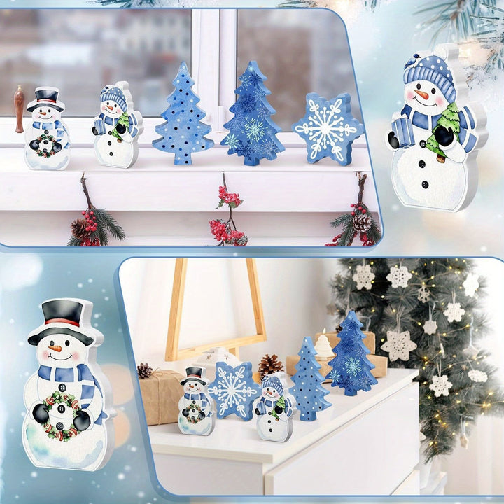 Holiday Snowman and Tree Decorative Figurines