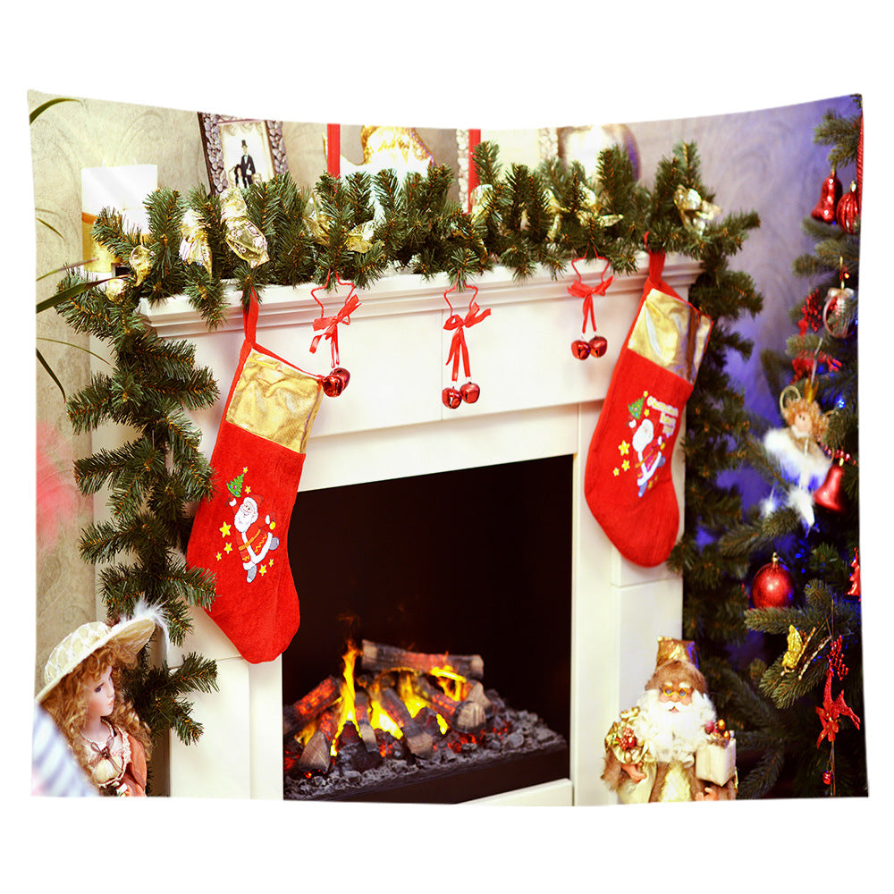 Lightweight Polyester Christmas Fireplace Scene Wall Tapestry Home Decor