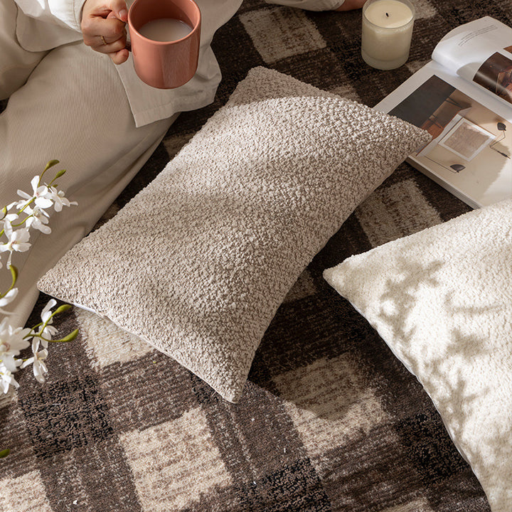 Rectangular Boucle Lumbar Pillow with Textured Teddy Surface Stornfield