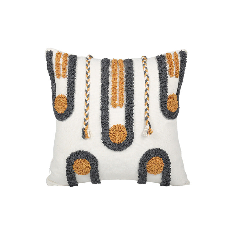 Hand-Tufted Geometric Accent Pillow Cover and Insert Set with Braided Tassel Detail