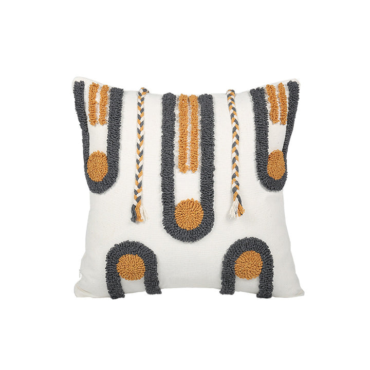 Hand-Tufted Geometric Accent Pillow Cover and Insert Set with Braided Tassel Detail