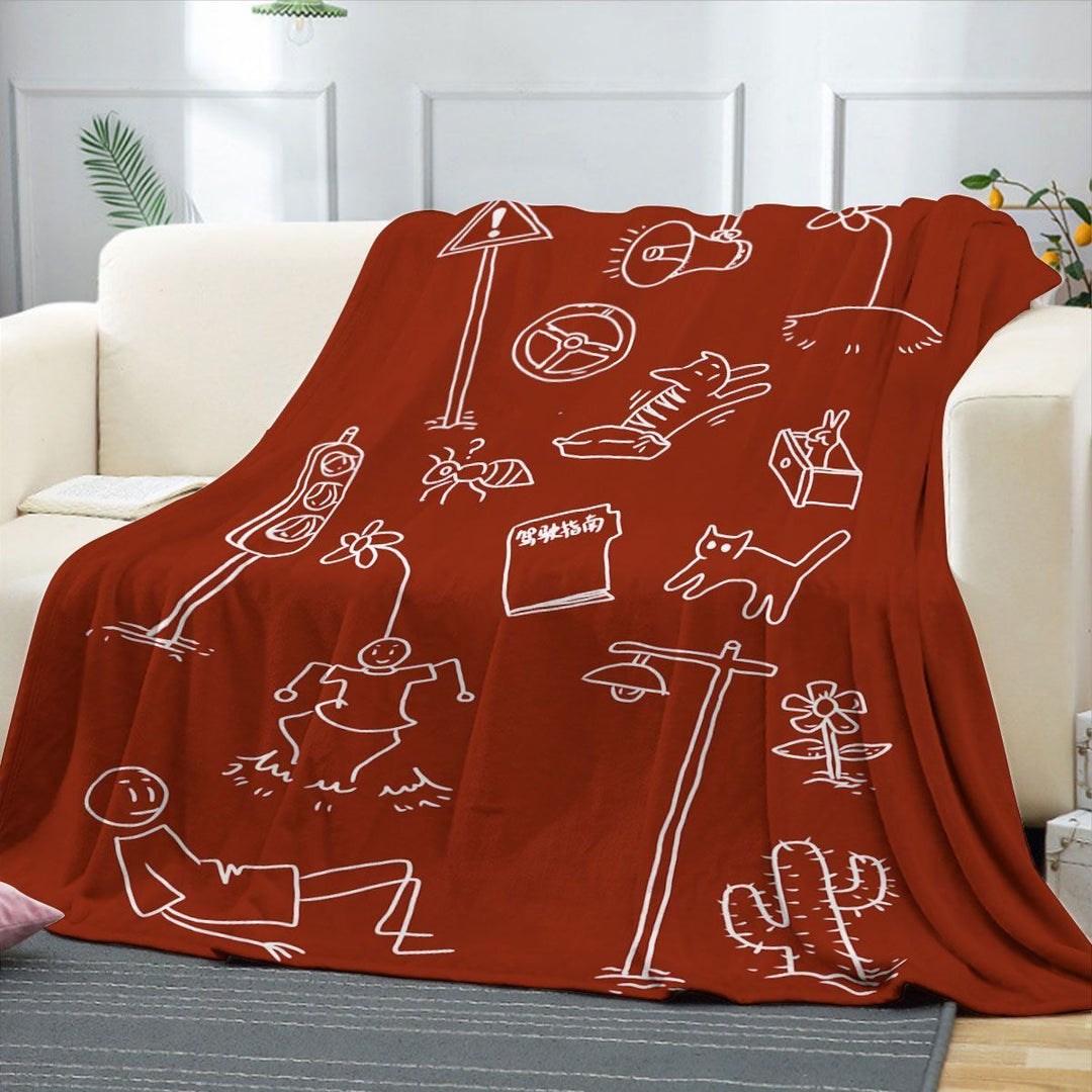 Whimsical Cartoon-Themed Fleece Blanket
