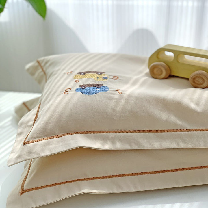 Embroidered Cotton Sateen Pillowcase Set with Piped Edge