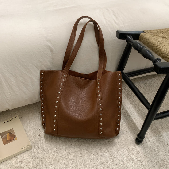 Stylish Studded Leather Tote Bag