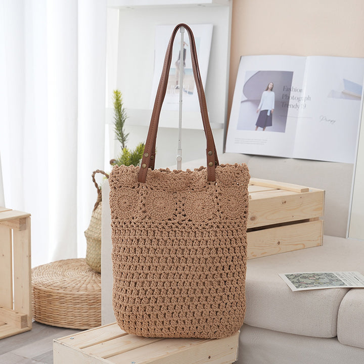 Crochet tote bag with leather handles Stornfield