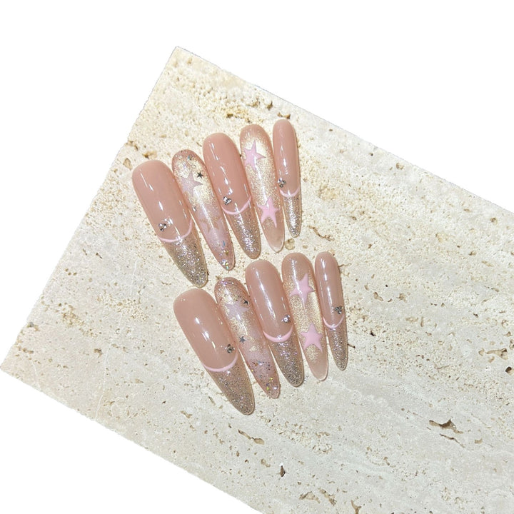 Elegant Stiletto Press-On Nail Art with Rhinestone Accents Stornfield
