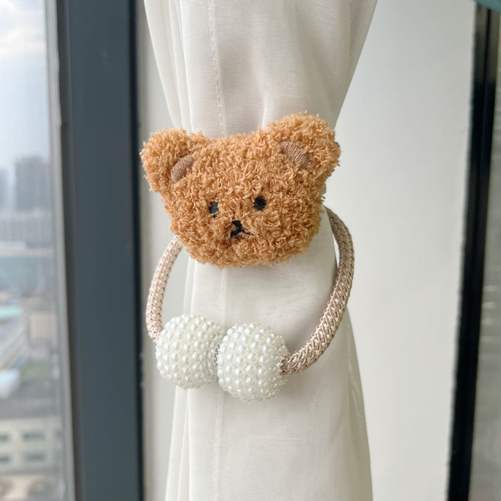 Decorative Fabric Flower Curtain Tieback with Braided Rope and Pearl Pom-Pom Weights
