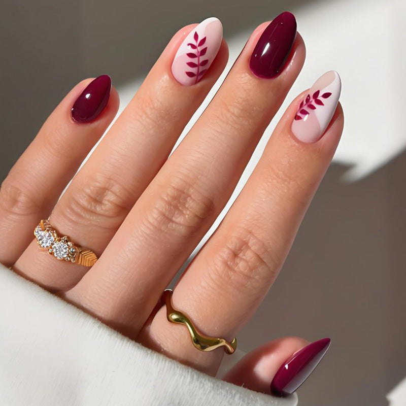 Nail art set with elegant leaf motif designs Stornfield