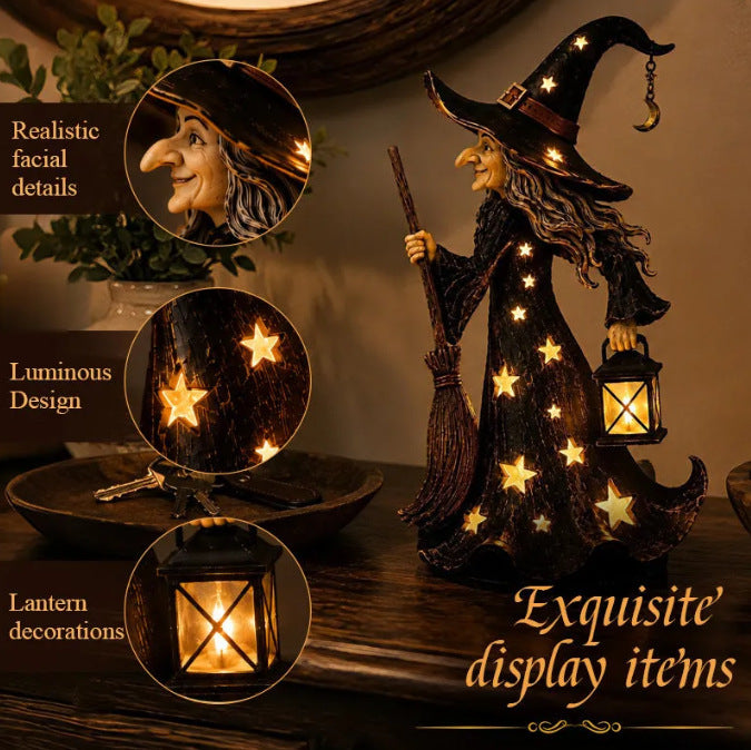 Decorative witch figure with broom Stornfield