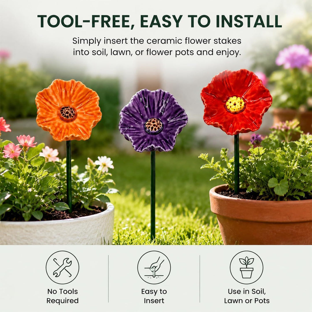 Garden Decorative Poppy Flower Stake Stornfield