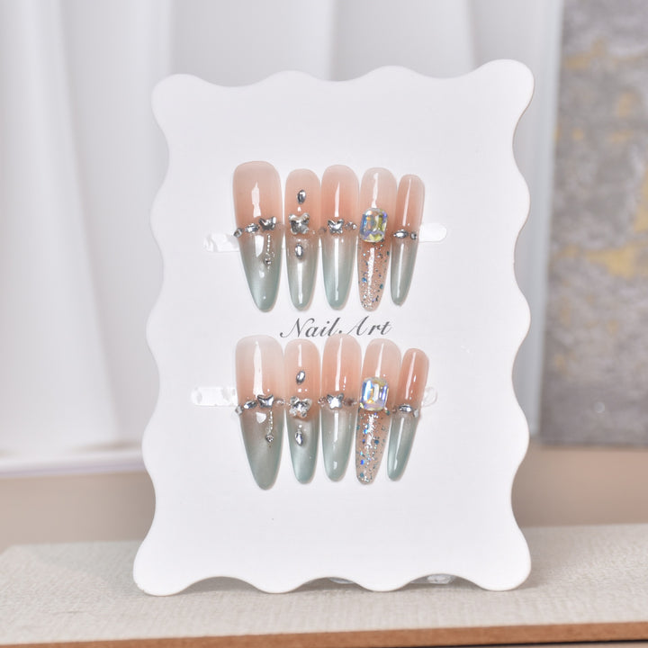 Artistic Rhinestone-Embellished Stiletto Press-On Nail Set Stornfield