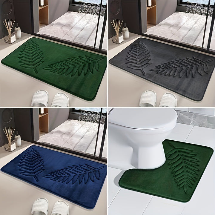 Textured Leaf Print Bathroom Rug Set Stornfield
