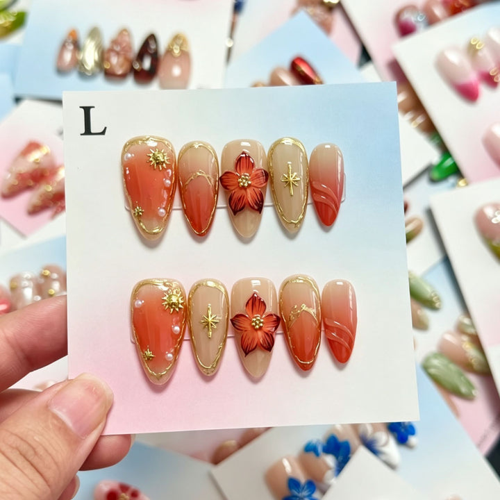 Artistic Floral Press-On Nail Art Set  1791773805