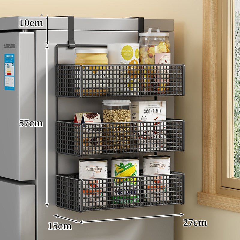 Over-the-Fridge Stacked Metal Mesh Hanging Storage Basket