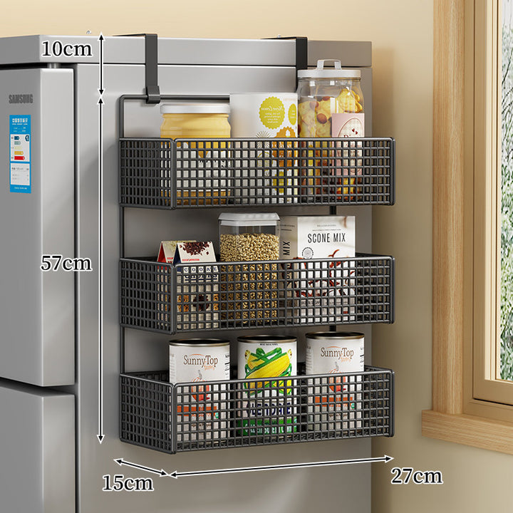 Over-the-Fridge Stacked Metal Mesh Hanging Storage Basket
