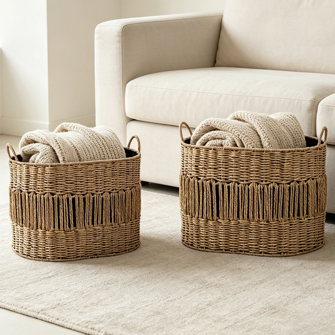 Storage basket with elegant fringe design Stornfield
