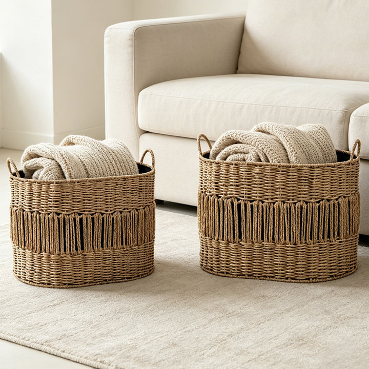 Storage basket with elegant fringe design Stornfield