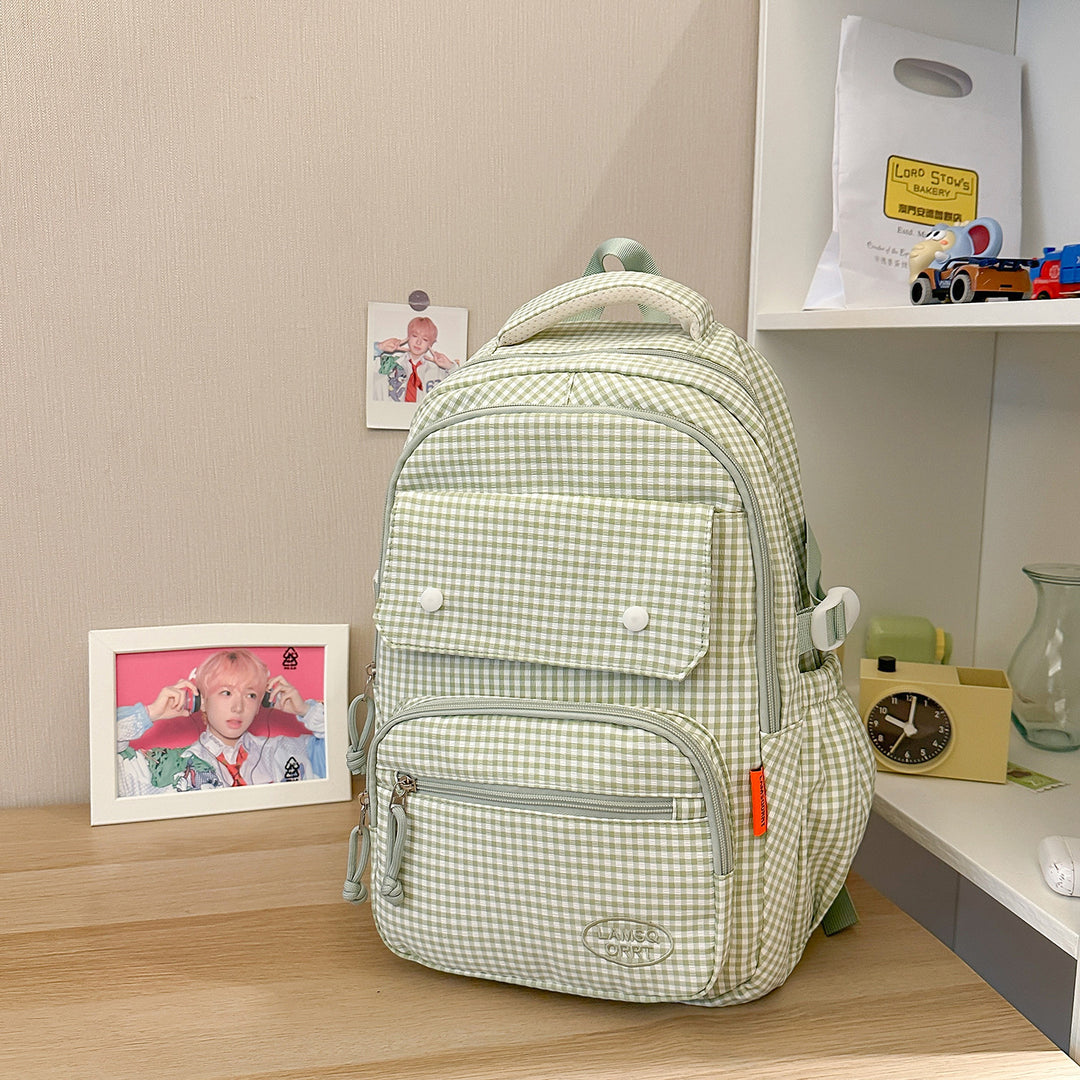 Gingham Print Multi-Pocket Backpack Stornfield