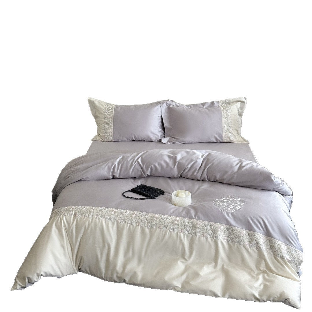 Embroidered Floral Luxury Duvet Cover Set with Lace-Trim Pillow Shams