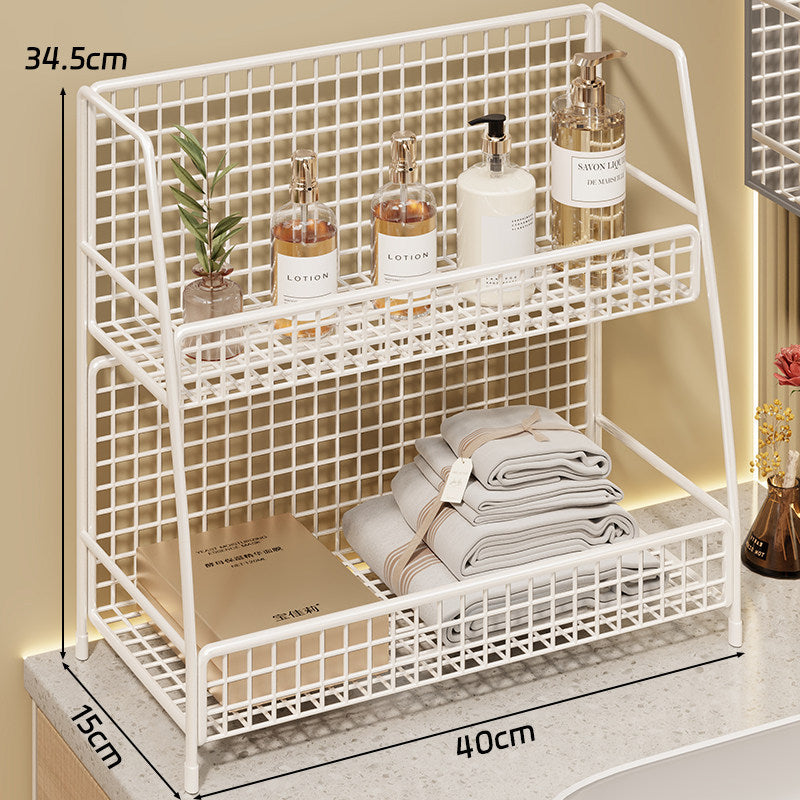 Multi-Tier Wire Grid Countertop Organizer with Angled Frame and Ventilated Mesh Shelves