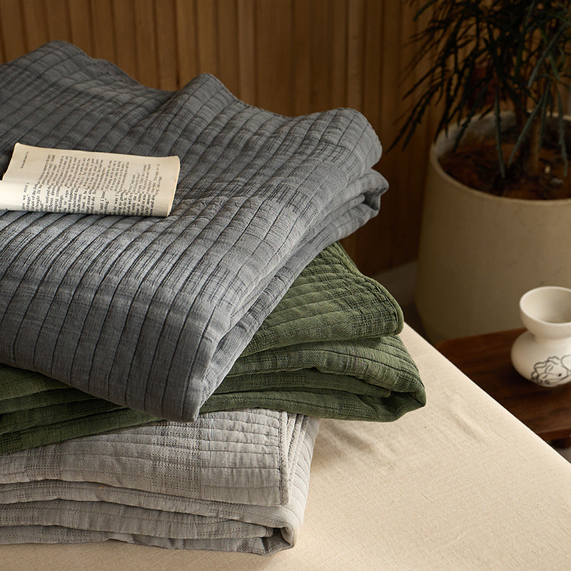 Lightweight Quilted Ribbed Cotton-Linen Coverlet Set with Pillow Shams