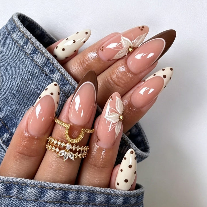 High-quality artificial nails with floral design and elegant accents Stornfield