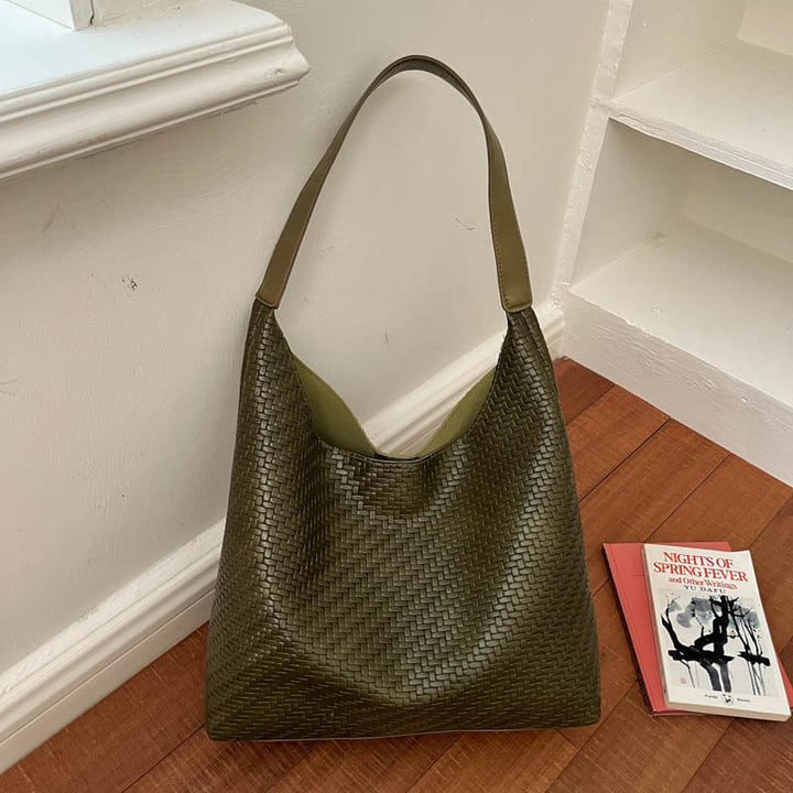 Woven Vegan Leather Hobo Bag