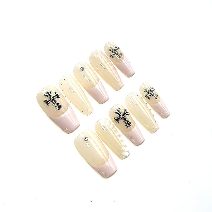Elegant Press-On Nail Art Set with Decorative Accents