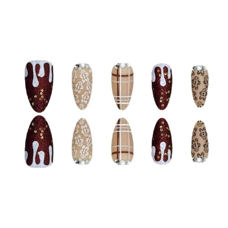 Festive Gingerbread Themed Press-On Nails Stornfield