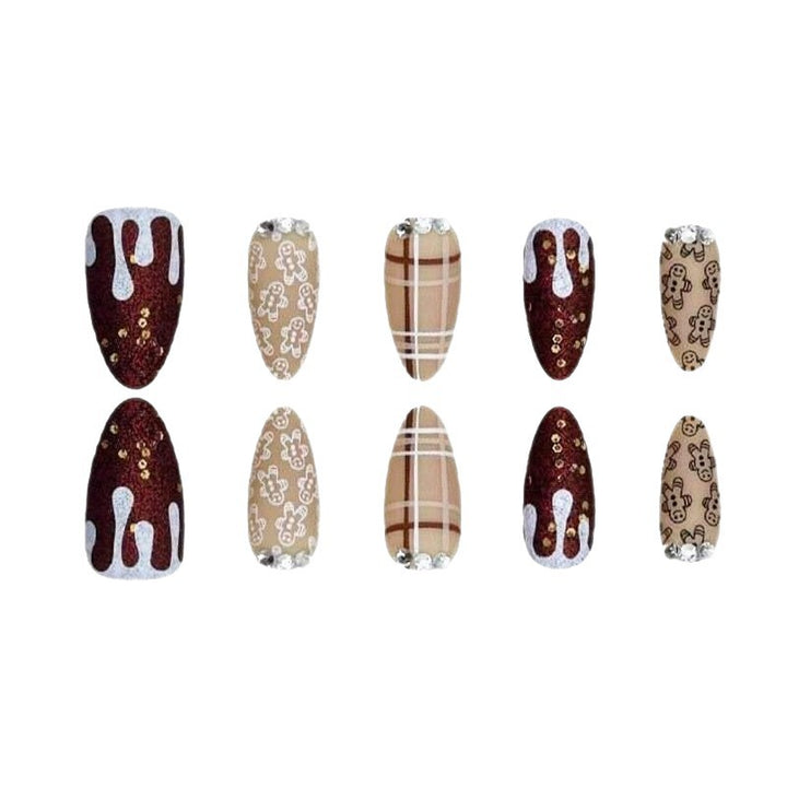 Festive Gingerbread Themed Press-On Nails Stornfield